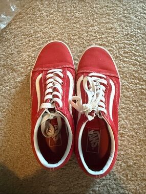 Vans Red Canvas Low-Top Sneakers with White Stripe